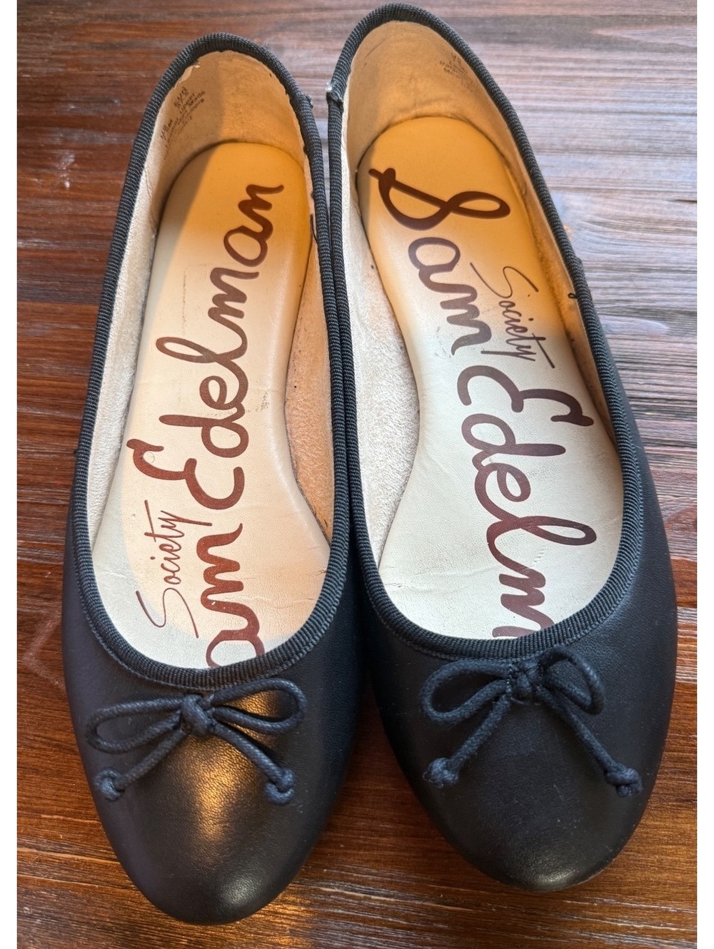 Sam Edelman Black Leather Ballet Flats with Bow Detail Size 7.5